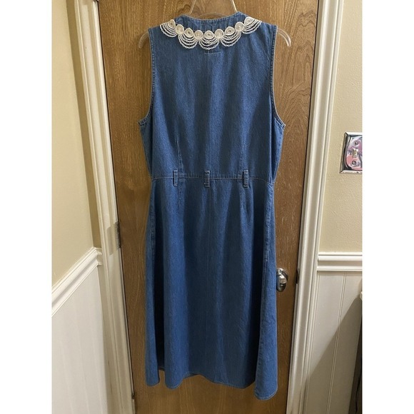 GV Gloria Vanderbilt Vintage Denim Lace Accent Sleeveless Button Maxi Dress Sz M - Picture 2 of 9
